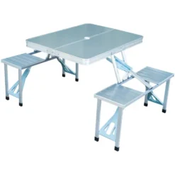 HOMCOM Table De Camping Pique-nique Pliante Aluminium 4 Places En Valise