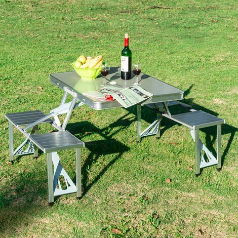HOMCOM Table De Camping Pique-nique Pliante Aluminium 4 Places En Valise – Image 2
