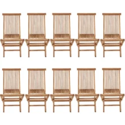SALENTO - Lot De 10 Chaises De Jardin Pliantes En Teck Pour L'Extérieur Teinte Naturelle