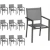Lot De 10 Chaises En Aluminium Anthracite - Textilène Gris