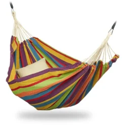 Relaxdays Hamac 300kg, 2 Personnes, Jardin Extérieur, Suspendu, Intérieur, Coton, Transportable, 150x272 Cm, Multicolore