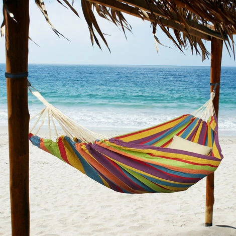 Relaxdays Hamac 300kg, 2 Personnes, Jardin Extérieur, Suspendu, Intérieur, Coton, Transportable, 150x272 Cm, Multicolore – Image 3