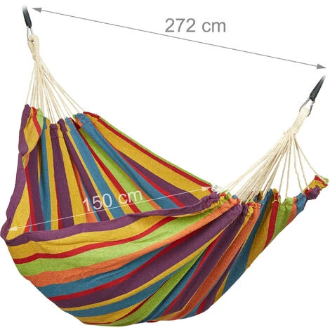 Relaxdays Hamac 300kg, 2 Personnes, Jardin Extérieur, Suspendu, Intérieur, Coton, Transportable, 150x272 Cm, Multicolore – Image 4