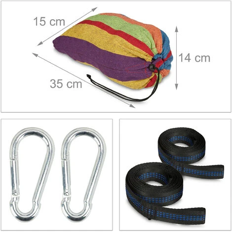 Relaxdays Hamac 300kg, 2 Personnes, Jardin Extérieur, Suspendu, Intérieur, Coton, Transportable, 150x272 Cm, Multicolore – Image 5