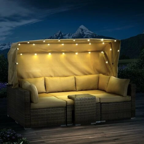 Canapé De Jardin à 6 Places LED 230cm Auvent Pliable En Marron / Beige - Salon De Jardin 6 Places De BRAST