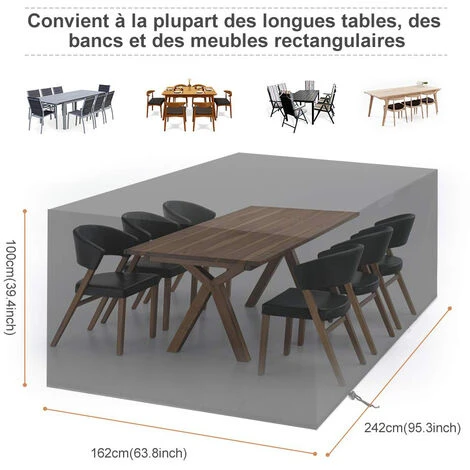 XICHAO - Housse Salon De Jardin 210D Oxford 242 162 100cm Housse De Protection Salon De Jardin Housse Table Jardin Bâche Salon De Jardin Imperméable Résistant à La Vent Pluie UV Déchirure – Image 2