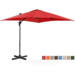 Parasol De Terrasse Déporté Excentré Rond Rotatif Jardin Manivelle Rouge Ø 250cm
