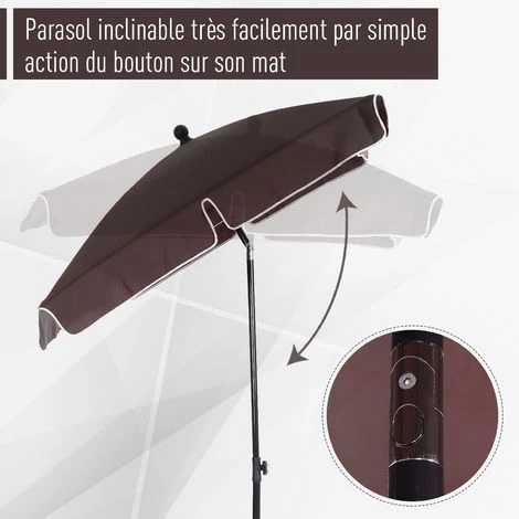 OUTSUNNY Parasol Rectangulaire Inclinable Alu Acier Polyester Haute Densité Diamètre 2 M Chocolat – Image 4