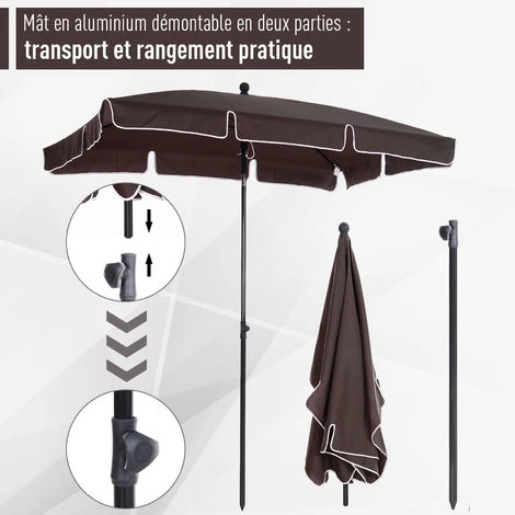 OUTSUNNY Parasol Rectangulaire Inclinable Alu Acier Polyester Haute Densité Diamètre 2 M Chocolat – Image 5