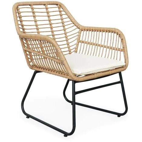 Salon De Jardin 4 Personnes – Résine Effet Bambou Et Structure En Métal Noir – NATUNA - Style Colonial. Bi-matière – Image 5