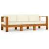 Canapé De Jardin 3 Places Et Coussins Blanc Crème Bois D'acacia VidaXL
