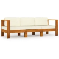 Canapé De Jardin 3 Places Et Coussins Blanc Crème Bois D'acacia VidaXL