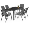 Salon De Jardin MADRID Table 150 CM Et 6 Chaises Empilables Gris Anthracite