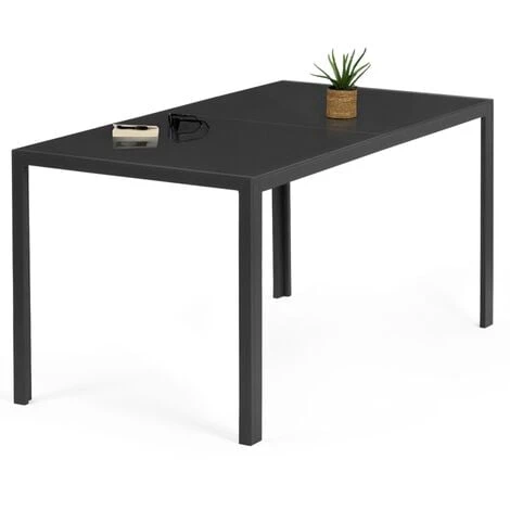 Salon De Jardin MADRID Table 150 CM Et 6 Chaises Empilables Gris Anthracite – Image 3
