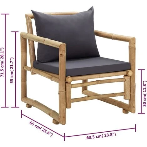Chaises De Jardin Avec Coussins 2 Pcs Bambou VidaXL – Image 3