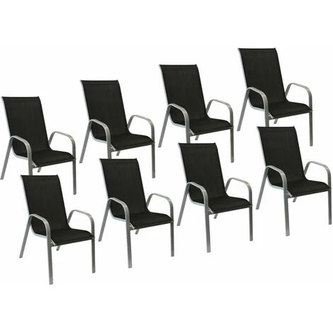 Lot De 8 Chaises MARBELLA En Textilène Noir - Aluminium Gris