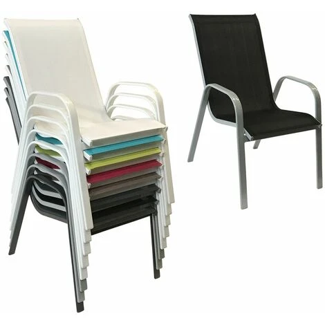 Lot De 8 Chaises MARBELLA En Textilène Noir - Aluminium Gris – Image 2