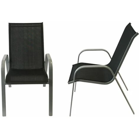 Lot De 8 Chaises MARBELLA En Textilène Noir - Aluminium Gris – Image 3