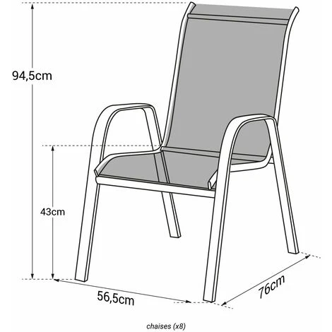 Lot De 8 Chaises MARBELLA En Textilène Noir - Aluminium Gris – Image 4