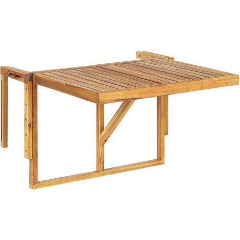 Table De Balcon Rabattable En Bois D'Acacia Clair Pour Balustrade Idéal Pour Les Petits Espaces Extérieurs Beliani