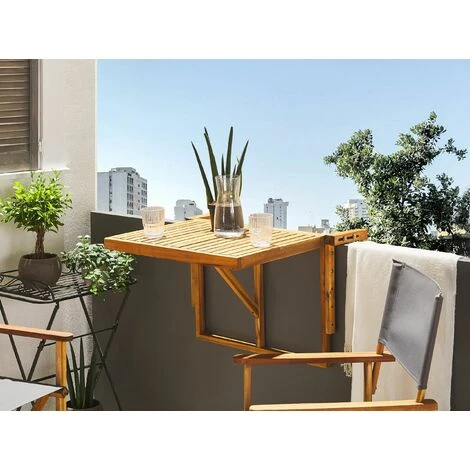 Table De Balcon Rabattable En Bois D'Acacia Clair Pour Balustrade Idéal Pour Les Petits Espaces Extérieurs Beliani – Image 2