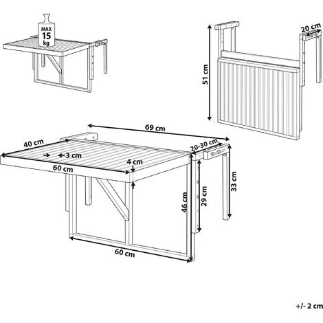 Table De Balcon Rabattable En Bois D'Acacia Clair Pour Balustrade Idéal Pour Les Petits Espaces Extérieurs Beliani – Image 3