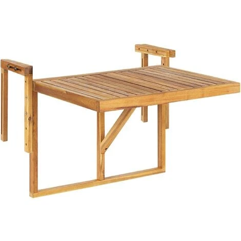 Table De Balcon Rabattable En Bois D'Acacia Clair Pour Balustrade Idéal Pour Les Petits Espaces Extérieurs Beliani – Image 4