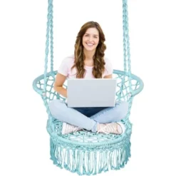 COSTWAY Hamac Chaise Suspendu Balançoire,1 Place,en Coton,Intérieur Extérieur Pour Jardin Loisirs Patio Camping Bleu