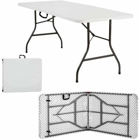 Homfa Table De Jardin Blanc Pliable 1807476cm Plastique Poignée De Transport Buffet Table Pliante Robuste Table Camping Salle à Manger