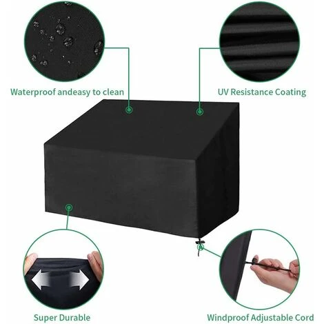 Housse Banc De Jardin,4 Places étanche Housse Banc De Jardin Couverture Imperméable De Meubles De Jardin,Anti-UV 210d Oxford Couverture Antipoussière Pour Banc Exterieu - (190x66x89cm) Noir GrooFoo – Image 3