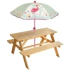 Table En Bois Pour Pique-Nique Avec Parasol Flamingo