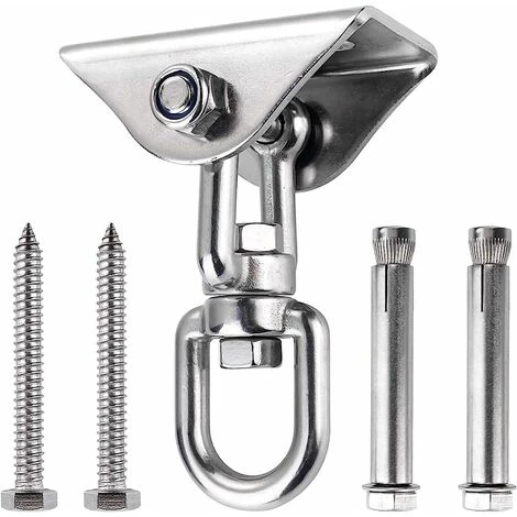 Innovant Crochet De Plafond Avec 304 Acier Inoxydable 500KG Capacité 360° Rotation, Suspension Pour Béton Bois Ensembles, Chaise Accrochante, Lampe Accrochante, Hamac, Yoga, Avec 4 Vis De Fixation