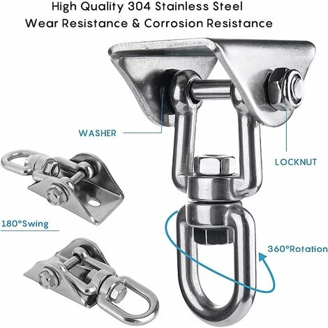 Innovant Crochet De Plafond Avec 304 Acier Inoxydable 500KG Capacité 360° Rotation, Suspension Pour Béton Bois Ensembles, Chaise Accrochante, Lampe Accrochante, Hamac, Yoga, Avec 4 Vis De Fixation – Image 3