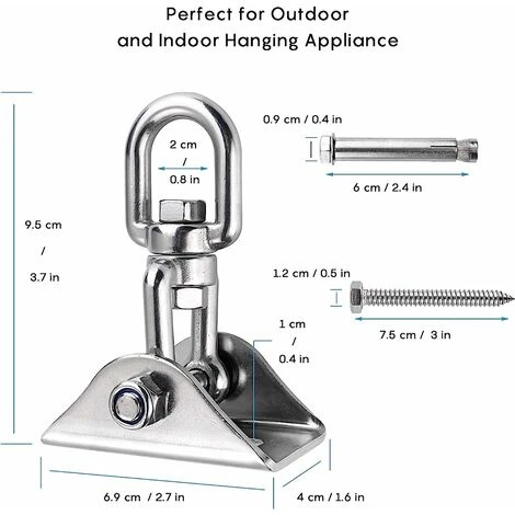 Innovant Crochet De Plafond Avec 304 Acier Inoxydable 500KG Capacité 360° Rotation, Suspension Pour Béton Bois Ensembles, Chaise Accrochante, Lampe Accrochante, Hamac, Yoga, Avec 4 Vis De Fixation – Image 4