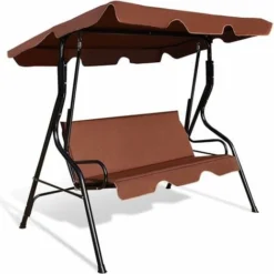 GOPLUS Balancelle De Jardin 3 Places 170x110x153CM-avec Auvent Réglable-Swing De Jardin Tissu En Polyester-Cadre En Acier-Brun