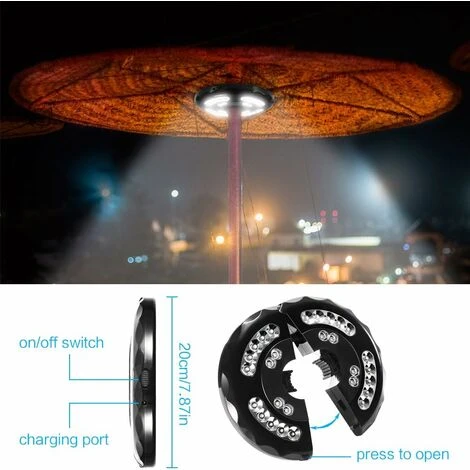 Lampe De Parasol Sans Fil - 28 LED - 4 Modes - 4400 MAh - Fonctionne Avec Piles Et Charge USB - Pour Jardin,plage,extérieur,barbecue,fête,camping - Blanc GrooFoo – Image 5