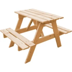 TIMBELA M012-1 Table Enfant En Bois – Table Et Chaise Enfant - Salon De Jardin Enfant 81x60xH50 Cm - Table Picnic Enfant Pour L'extérieur Ou à L'intérieur