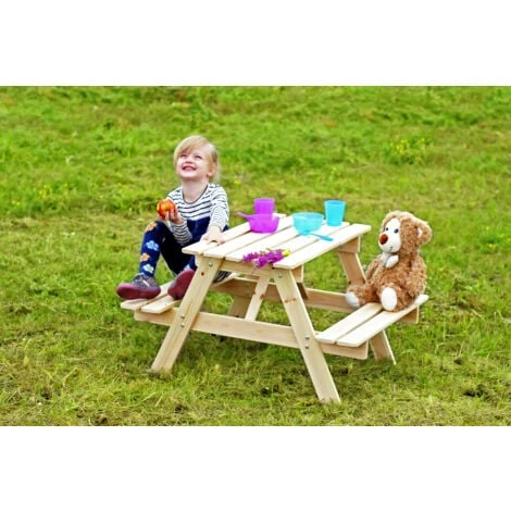 TIMBELA M012-1 Table Enfant En Bois – Table Et Chaise Enfant - Salon De Jardin Enfant 81x60xH50 Cm - Table Picnic Enfant Pour L'extérieur Ou à L'intérieur – Image 4