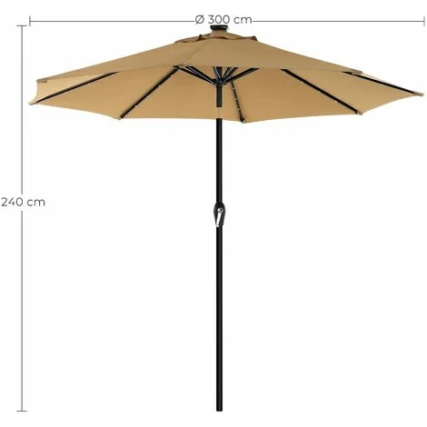 Songmics Parasol De Jardin Avec Ampoules LED à énergie Solaire, Ombrelle De Terrasse, Diamètre 3 M, Protection Salaire UPF50+, Inclinaison Réglable, Avec Manivelle, Sans Socle, Taupe GPU33BR – Image 5