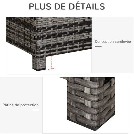 OUTSUNNY Table Basse De Jardin Plateau Verre Trempé 5 Mm Rotin Tressé 85 X 50 X 39 Cm Max. 70 Kg Gris – Image 4