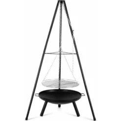 Brasero Exterieur , Gril Pivotant Barbecue Avec Brasero, 152cm Trépied Télescopique Et 200 Cm Chaîne Réglable En Hauteur, Ø60cm Brasero Extérieur, Ø52cm Grill