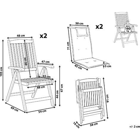 Lot De 2 Chaises Pliantes En Bois D'Acacia Clair Avec Coussins Blanc Cassé Java – Image 3