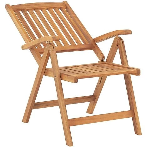 Lot De 2 Chaises Pliantes En Bois D'Acacia Clair Avec Coussins Blanc Cassé Java – Image 5