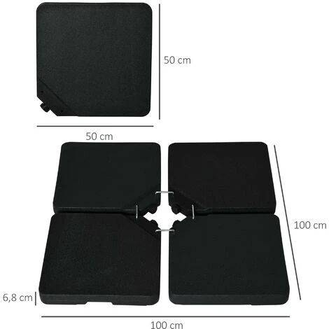 OUTSUNNY Pied De Parasol Lot De 4 Dalles Pour Parasol à Lester Dim. Tot. 100L X 100l X 6,8H Cm HDPE Surface Granuleuse Noir – Image 3