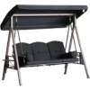 OUTSUNNY Balancelle De Jardin 3 Places Grand Confort Toit Inclinaison Réglable Coussins Plateaux Rétractables Polyester Filé Noir