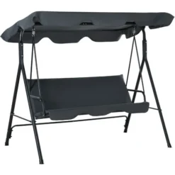 OUTSUNNY Balancelle De Jardin 3 Places Toit Inclinaison Réglable Coussins Assise Et Dossier 1,72L X 1,2l X 1,53H M Acier époxy Noir Polyester Gris