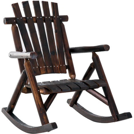 OUTSUNNY Fauteuil De Jardin Adirondack à Bascule Rocking Chair Style Rustique Chic Bois Sapin Traité Carbonisation