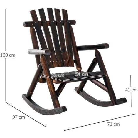 OUTSUNNY Fauteuil De Jardin Adirondack à Bascule Rocking Chair Style Rustique Chic Bois Sapin Traité Carbonisation – Image 3