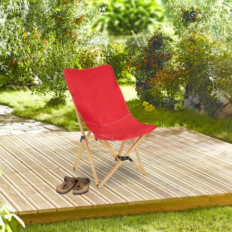 Relaxdays Chaise Longue Bois, Butterfly Chair, HLP 93x52x72 Cm, Intérieur Et Extérieur, Transat Camping Avec Sac, Rouge – Image 2