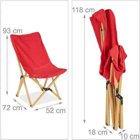Relaxdays Chaise Longue Bois, Butterfly Chair, HLP 93x52x72 Cm, Intérieur Et Extérieur, Transat Camping Avec Sac, Rouge – Image 4
